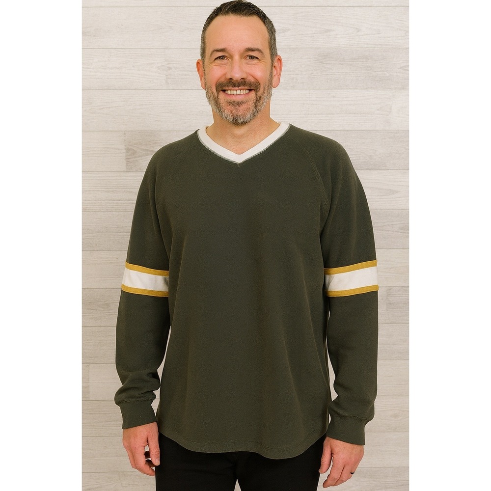 Sonoma V-Neck Pullover Sweater Khaki Green 100% Cotton Mens Medium Cozy Casual
